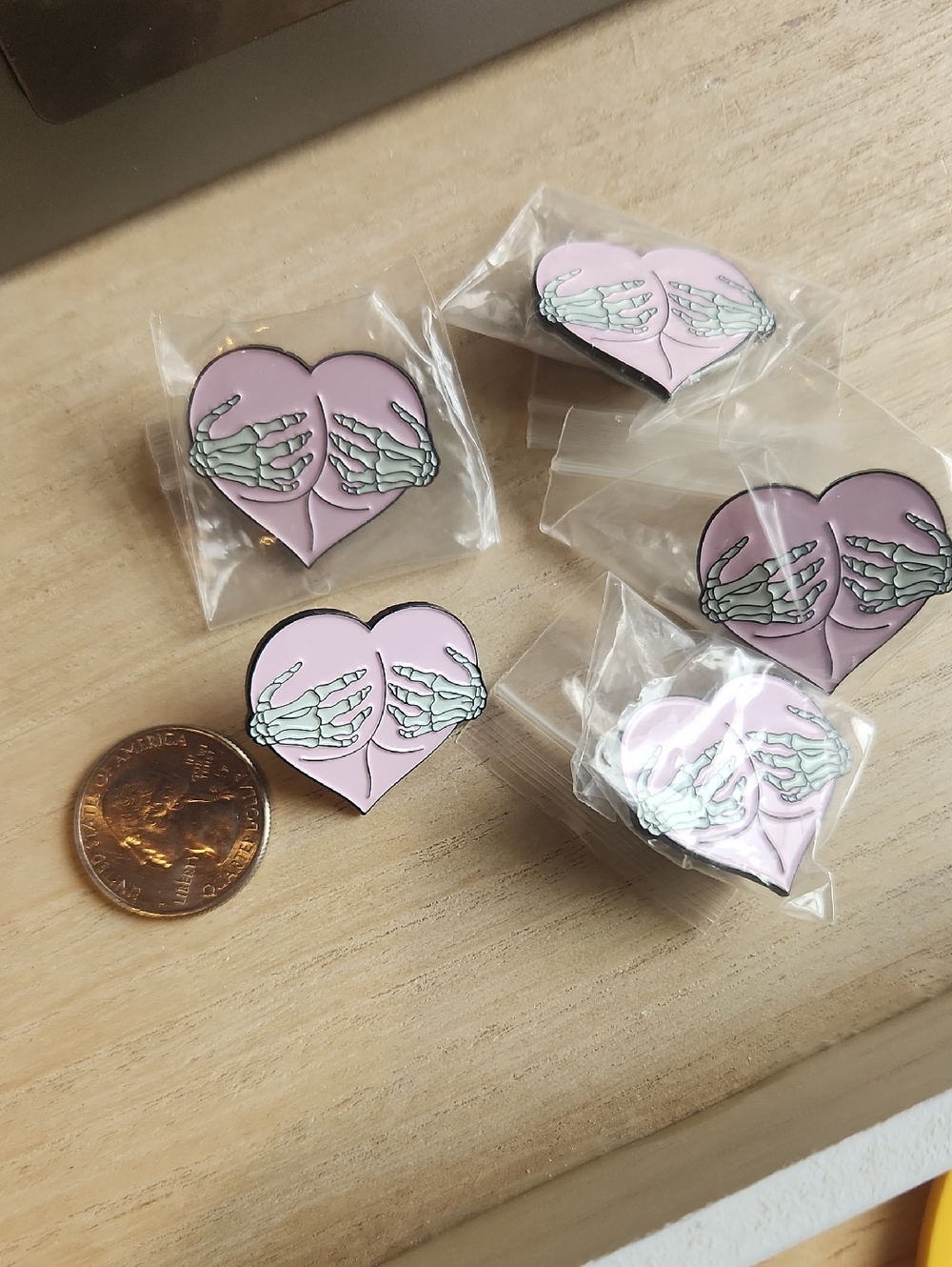 Skeleton Hand Butt Heart Enamel Pin Set - Lot of 5 - Goth/Punk Style
